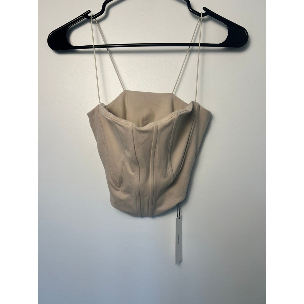 Joah Brown Contour Corset Tank Women Sm Beige Spaghetti Strap Square Neck NWT